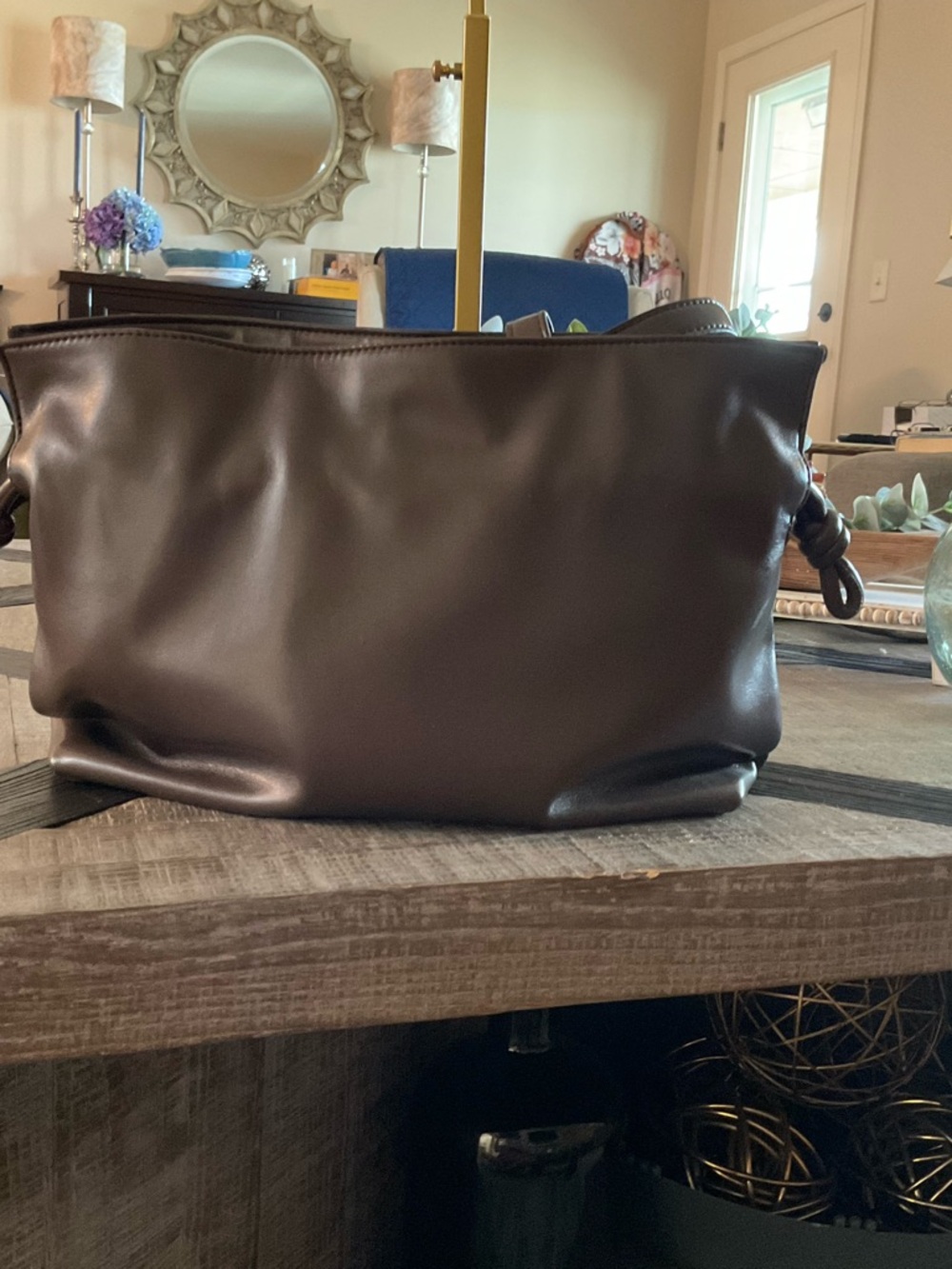 Chinese Laundry Dark Brown Leather Messenger Bag with Knot Detail